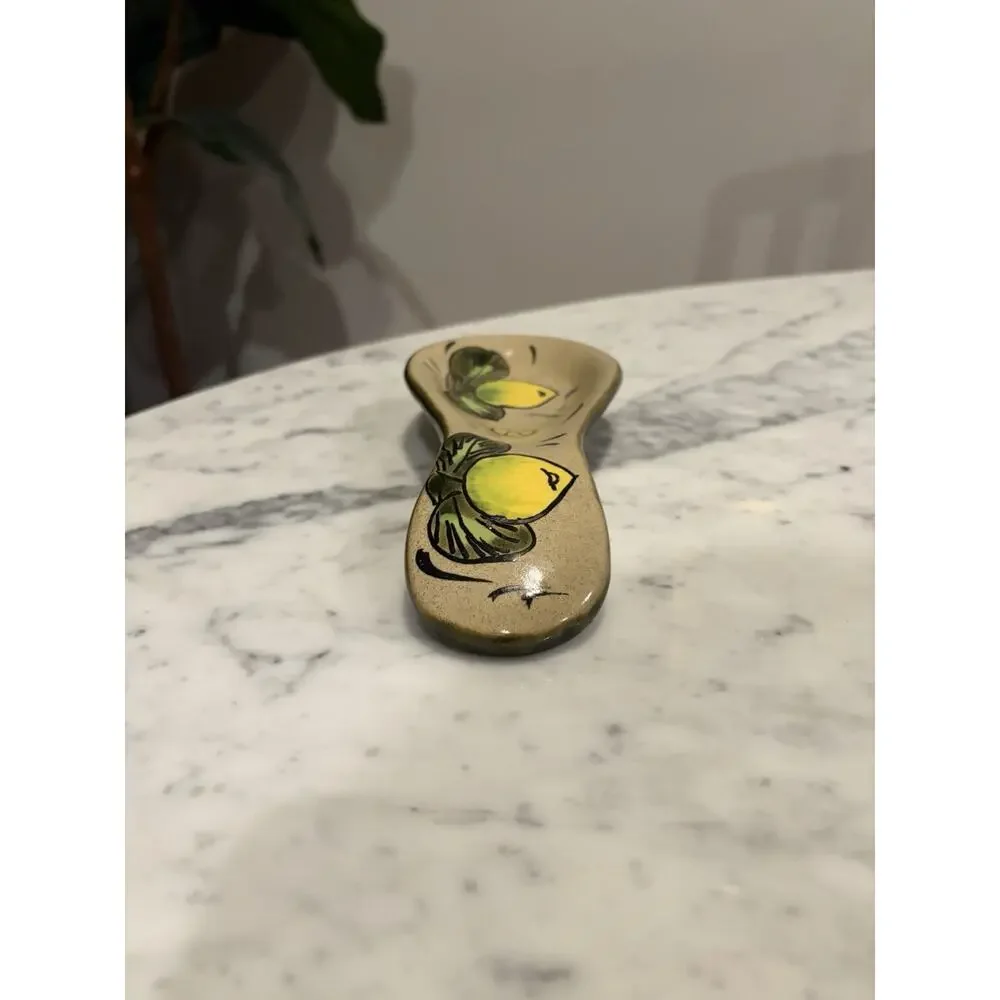 Handmade Ceramic Spoon Rest Lemon Floral & Nature Pattern Style Mexico